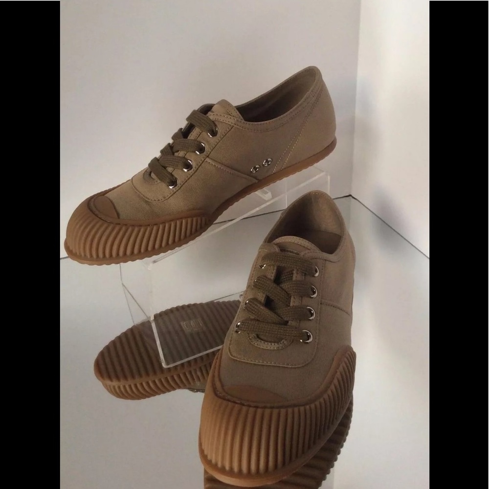 Prada New Sz.35.5 Gaberdine Khaki Lace up Sneaker - Picture 11 of 14